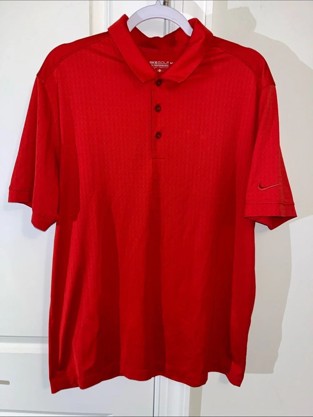 Sunday Red Nike Tour Performance Golf Polo shirt L Pointed collar Textured Print